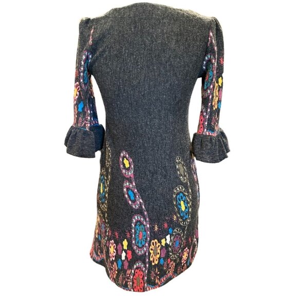 OB2-12 Womens Small Dress Dark Gray Flared‎ 3/4 Sleeve Bohemian Style - Picture 2 of 7
